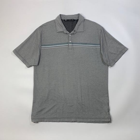 Travis Mathew Polo Shirt Mens L Large Charcoal Grey Chest Stripe Golf - Picture 2 of 9